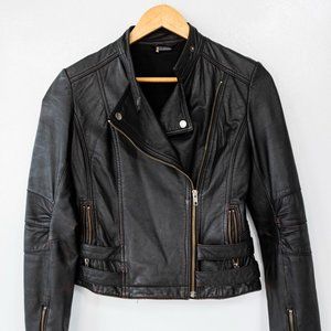 Genuine Leather Moto Jacket Black S